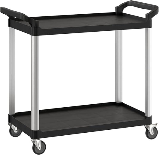 Black Utility/Bussing Cart with Two Shelves - 42" x 20"