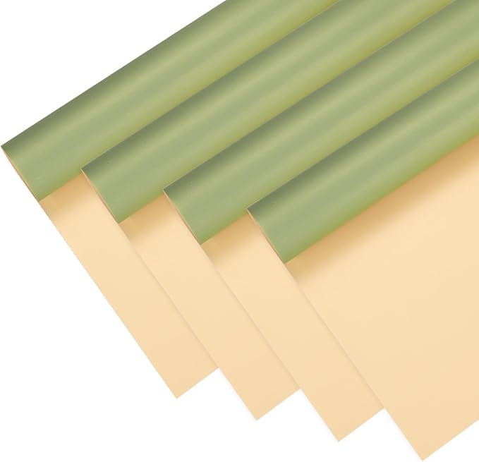 M METERXITY 20 Sheets Flower Wrapping Paper Bouquet, 23 Inch Double-Sided Green & Champagne BOPP Waterproof Floral Wrapping Paper Flower Packaging DIY for Wedding/Party/Gift Bouquet Wrap Paper