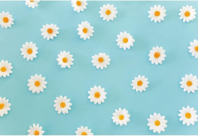 Laeacco Daisy Flower Backdrop for Photography White Floral Blue Photo Background Baby Shower Birthday Party Decorations Cake Table Banner Girls Children Portrait Photoshoot Studio Props 6x4ft Vinyl