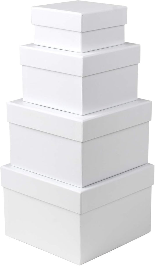 Briful Square Gift Boxes with Lids Set of 4 White Gift Box Assorted Sizes Nesting Gift Boxes for Presents Birthday Bridesmaid Wedding Valentines Christmas Party Favor Boxes