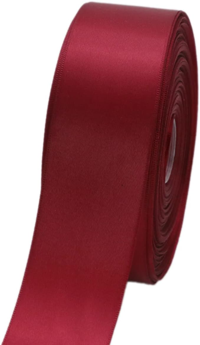 Dark Red Double Faced Satin Ribbons 1-1/2 inch Flower Boutique Gift Wrapping Ribbon 1.5inch 50yards Fabric Silk Bow Ribbon for Valentine's Day & Mother's Day DIY Crafts Hair Headband-Sewing