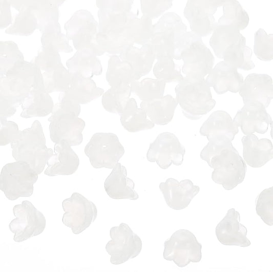 PATIKIL Glass Trumpet Flower Beads, 200 Pcs Gradient Flower Bead Charm for Jewelry Making DIY Craft, Bracelets, Earrings, Necklaces Decorations, White