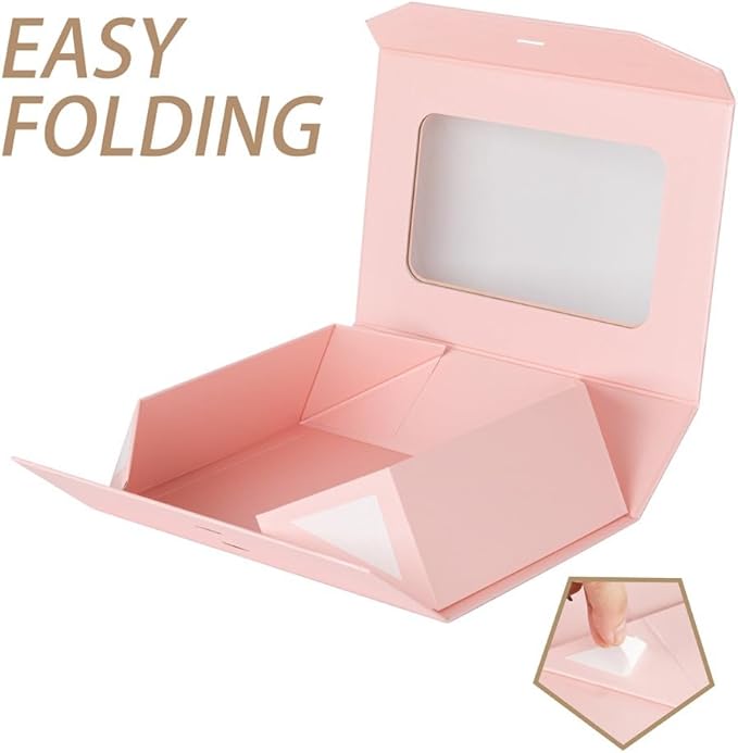 5 Pcs Pink Gift Box for Presents with Ribbon 13.2x11x5.3 Inches Clear Gift Box with Window Magnetic Closure Gift Boxes with Lids