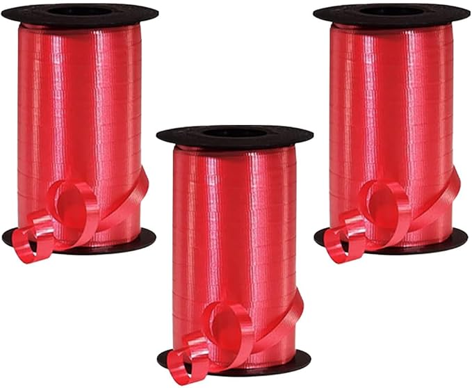 PMU Curling Ribbon - Crimped Texture Curling Ribbons for Gift Box Wrapping, Florist Flowers, Birthday Party Decorations, Festival Art Craft & Christmas Décor - Red 3/8 Inch X 250 Yards, Pkg/3