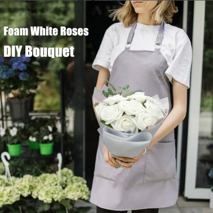 Cliselda 100Pcs Artificial Flowers Ivory White Fake Roses with Stems, Valentine's Day Gifts, Real Touch Foam Rose Bulk Faux Flowers for Decoration Centerpieces Flower Arrangements