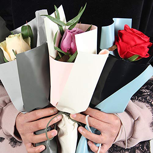 BBJ WRAPS Double Color Flower Wrapping Paper Waterproof Florist Bouquet Packaging Wraps 20 Sheets 23.6x23.6 Inch (Grey)