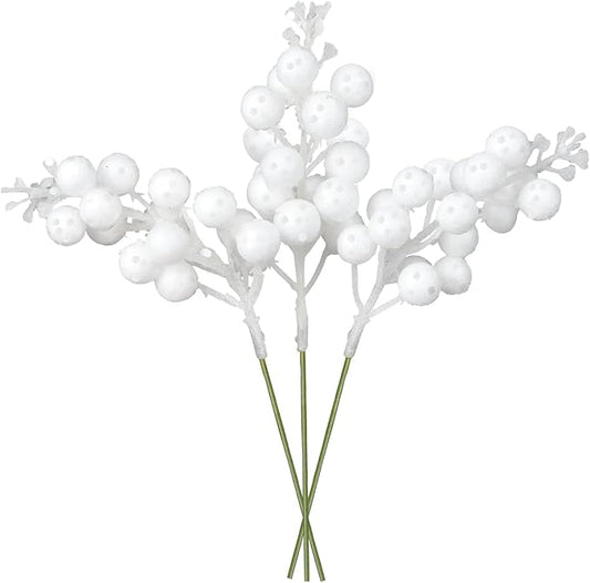 Red Berries Picks Clearance, 14 Pack Artificial Berry Stems for Christmas Tree Decorations, Crafts, Holiday and Home Decor, 7.9 Inches (White)