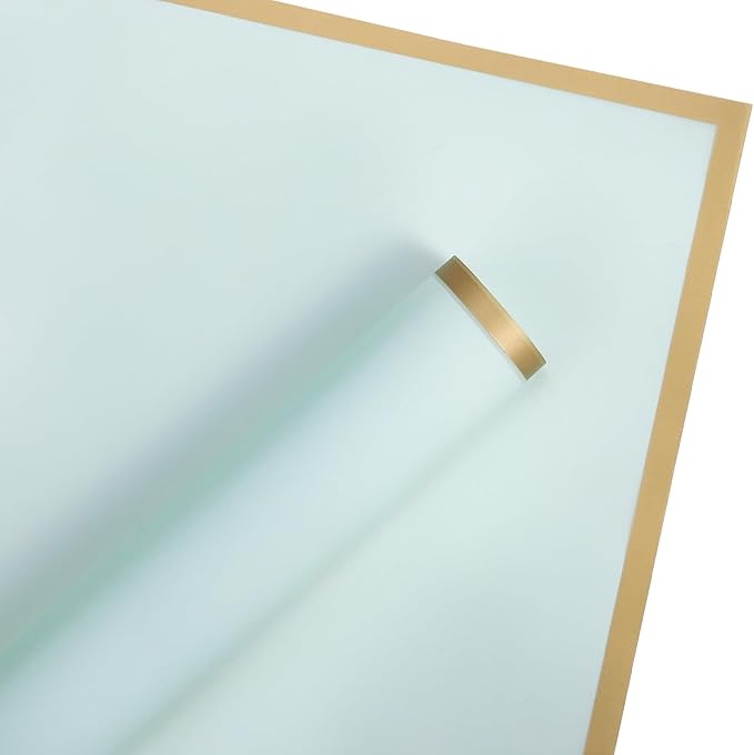 WRAPAHOLIC 20 Sheets Flower Wrapping Paper - 22.4 x 22.4 inch Gold Trim Light Blue Water-Resistant Floral Bouquet Wrapping Paper, Florist Supplies Packaging Paper for Wedding Birthday Gift DIY