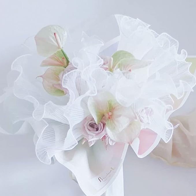 FWSA WRAPS Flower Wrapping Paper Bouquet Floral Packaging Mesh Paper Wrinkled Wavy Net Yarn Valentine's Day Flower Shop Supplies Wedding Birthday Decoration 11 X 162 inches/bag (white)