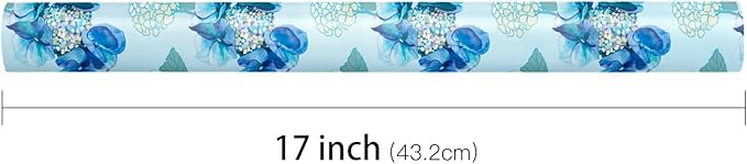 LeZakaa Blue Hydrangea Wrapping Paper Roll, Watercolor Hydrangea Flowers Party Gift Wrap for Wedding, Bridal Shower, Baby Shower, Anniversary, Mother's Day, DIY Bouquet, Mini Roll, 17inches x 16.4Feet