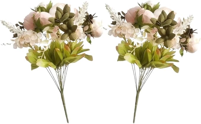 2 Packs Artificial Peony Flowers Silk Peonies Fake Flower Bouquet Arrangements for Home Wedding Party Decoration (Light Pink)