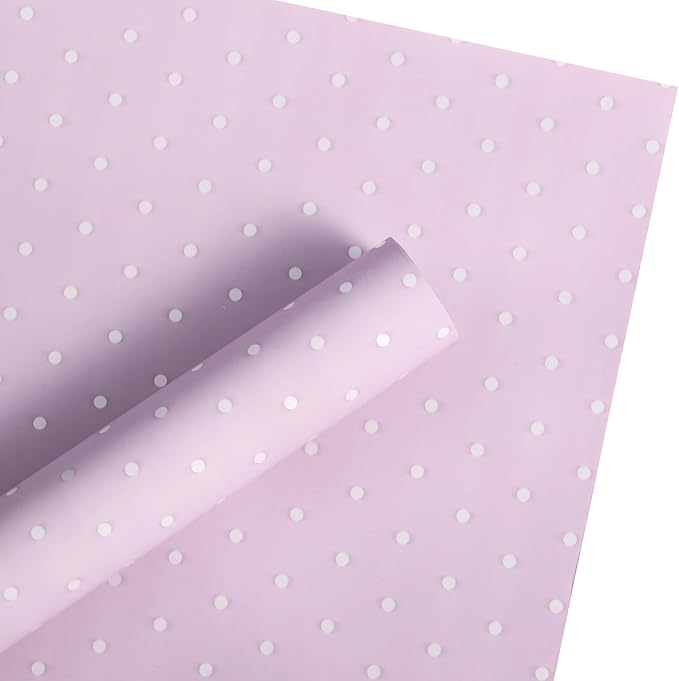 WRAPAHOLIC 20 Sheets Flower Wrapping Paper - 22.4 x 22.4 inch Purple and White Polka Dots Water-Resistant Floral Bouquet Wrapping Paper, Florist Supplies Packaging for Wedding Birthday Gift DIY