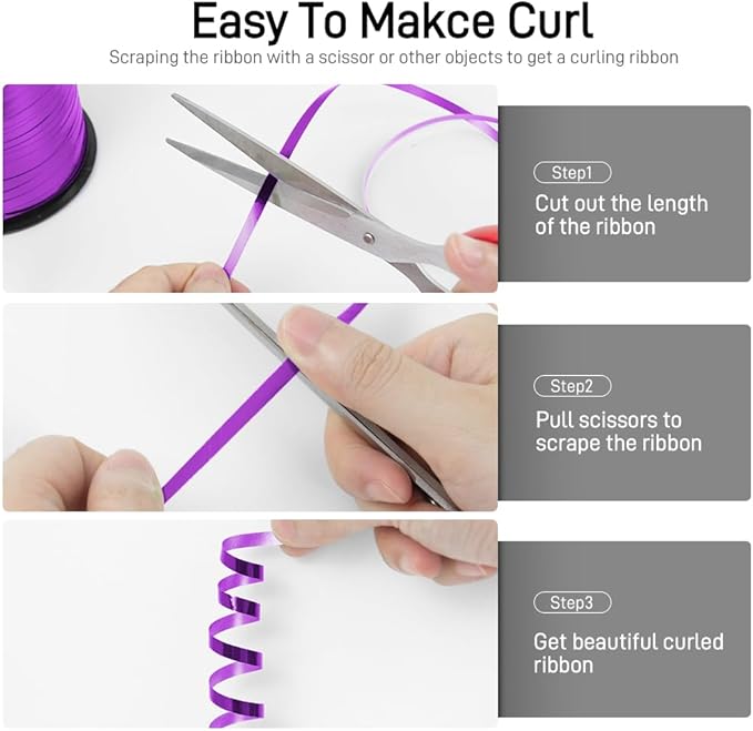 500 Yards Metallic Shiny Purple Curling Ribbon, 1/5" Curly Ribbons for Gift Wrapping, Birthday, Halloween, Christmas Party Decorations, and Balloon String for Flowers