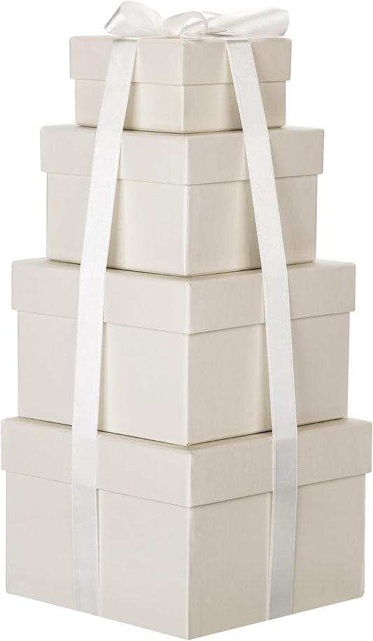 Briful Square Gift Boxes with Lids 4PCS Gift Box for Presents Nesting Assorted Sizes Present Boxes for Christmas Birthday Valentines Party Gift Wrap