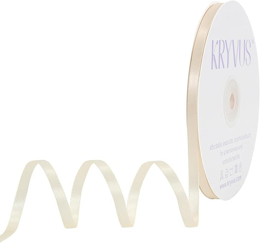 Cream Satin Ribbon, Double Faced 1/4 Inch X 50 Yards Cream Ribbon, Premium Satin Ribbon for Gift Wrapping, Crafts, Hair Bow Making, Sewing, Flower Bouquet, Wedding Party Decor