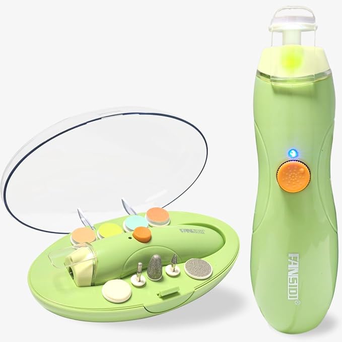 Fansidi Baby Nail Trimmer Electric Rechargeable, Gentle Baby Nail File Electric| 13 Grinding Heads| Stepless Speed| LED Light| Dust Shield| Baby Nail Clippers for Newborn Infant Toddler, Green