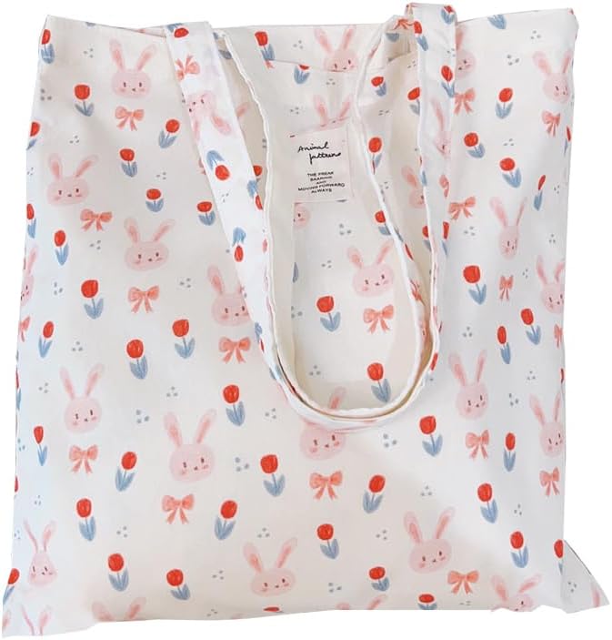 Cotton Canvas Tote Bag Reusable Soft Grocery Cloth Bag Floral Shoulder Bag for Beach Travel Shopping