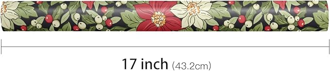 LeZakaa Vintage Christmas Floral Wrapping Paper Roll, Red White Poinsettia Flowers Leaves Classic Design, for Christmas, Winter Holiday, Family, Friends, Gift Wrapping, Mini Roll 17 in x 16.4 Ft