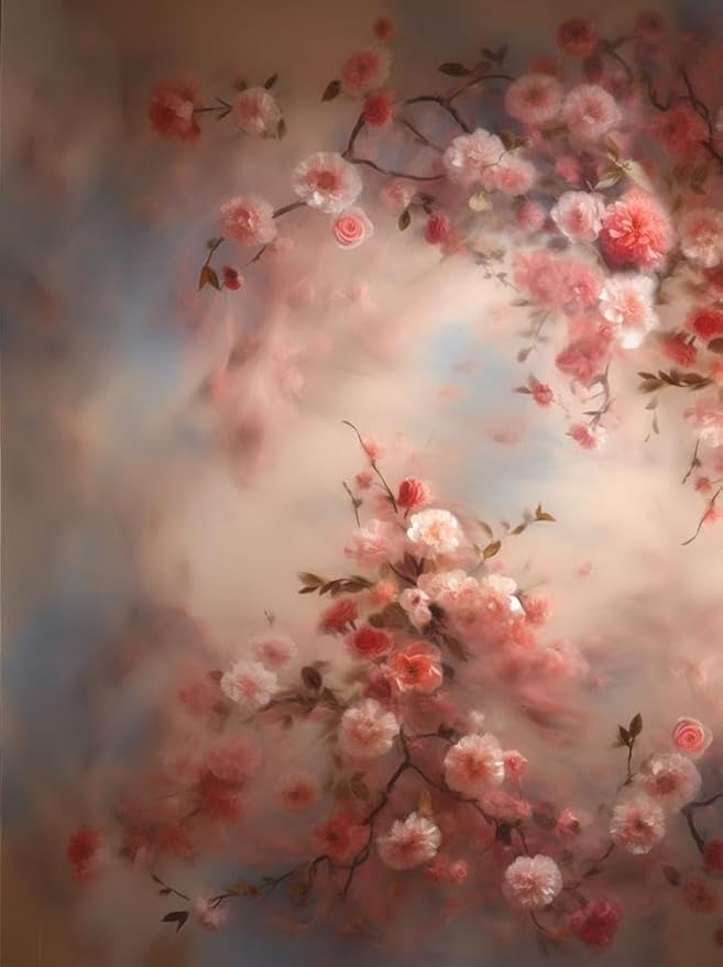 Mocsicka Abstract Floral Backdrop for Photography Pink Cherry Spring Watercolor Painting Floral Background Newborn Baby Shower Princess Girls Portrait Decoration Backdrop (8x6ft)