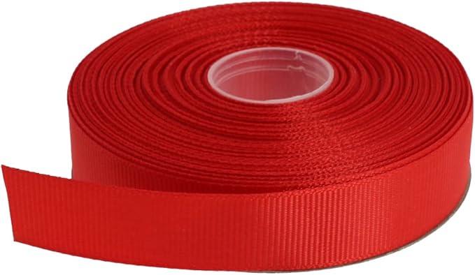 Solid Grosgrain Ribbon 25 Yard Each Roll 100% Polyester Woven Edge (3/4", Red)
