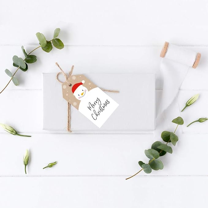 Andaz Press Christmas Holiday Season Classic Gift Tags, Merry Christmas to from Classic Favor Tags, Happy Snowman with Santa Hat Design, for Holiday Events, Parties, and Favors, 60-Pack