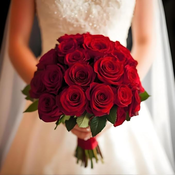 Artificial Roses 12PCS Velvet Rose Real Touch Long Stem Fake Flowers Bulk for Flower Arrangement Wedding Home Party Decor (Red)
