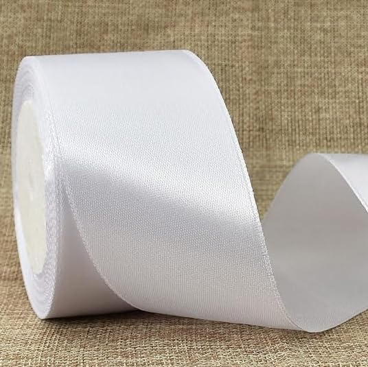 TONIFUL 2 Inch x 25 Yards Wide White Satin Ribbon Solid Fabric Ribbon for Gift Wrapping Crafts Chair Sash Eternal Flower Invitation Cards Hair Bows Sewing Party Wedding Decoration Halloween Christmas