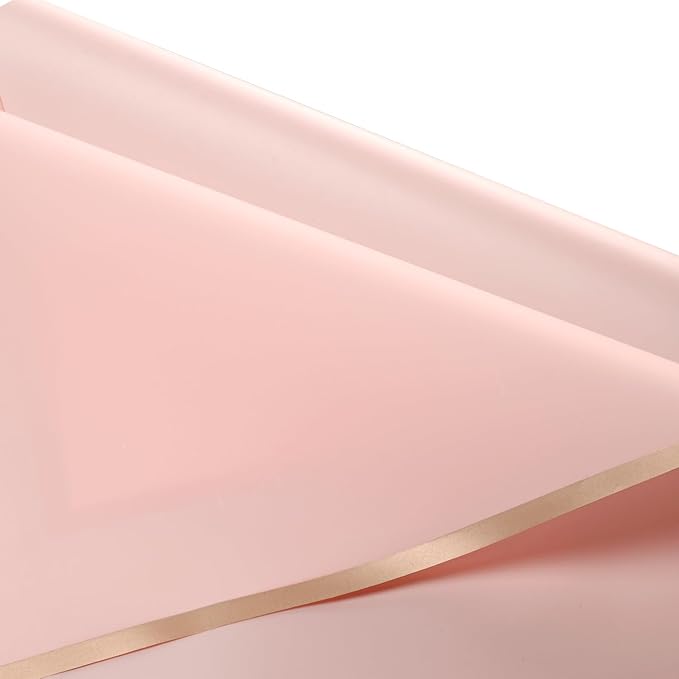 Bupduq 30 Sheets Pink Gold Edge Flower Bouquet Wrapping Paper，Florist Supplies Waterproof Floral Bouquet Wrapping Paper Bouquet Accessorie，Flower Shop Packaging Pape for DIY Gift Wedding Birthday