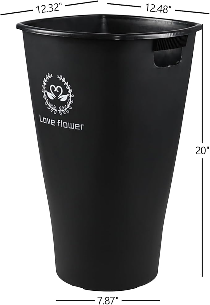 Pekky 20 Inches Plastic Floral Buckets for Cut Flowers, 4 Pack Plastic Flower Bucket Vases, Black Flower Display Buckets