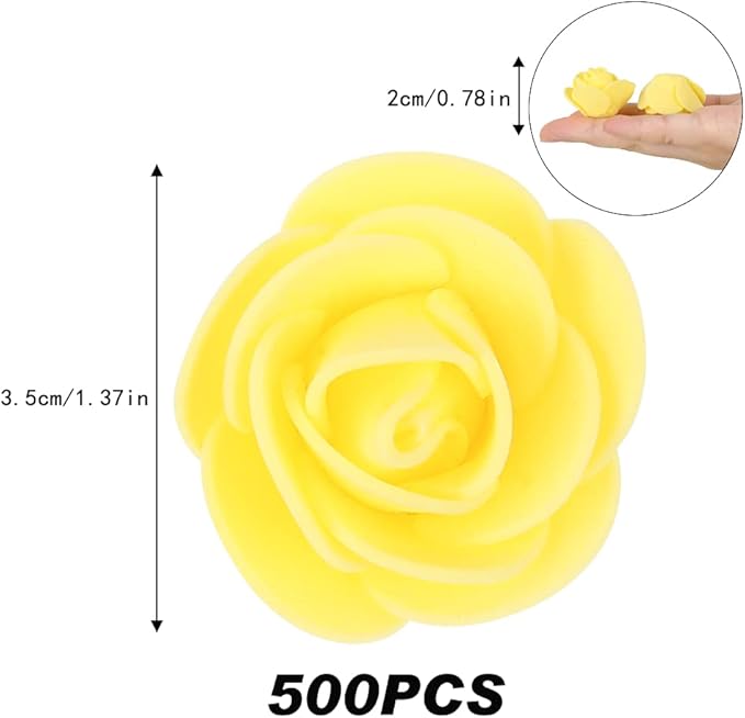 500pcs Mini Foam Rose Heads, Yellow Artificial Rose Foam Fake Flower Bulk for DIY Crafts Wedding Bouquets Baby Shower Centerpieces Floral Arrangements Party Tables Home Decorations(Yellow)
