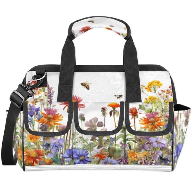 Wildflowers Floral Tool Bag for Men Women Multi-Pockets Wide Mouth Tool Storage Bags 14.8 Inch Waterproof Heavy Duty Tool Bag Organizer for Electrician Mechanic Plumbers Handymen