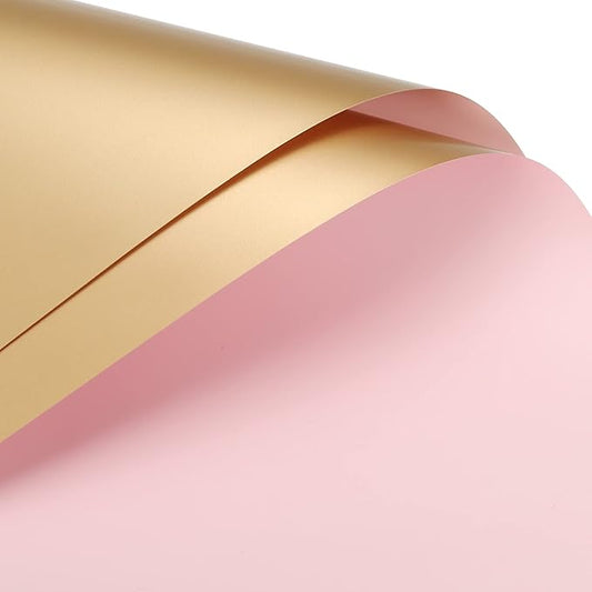 MECCANIXITY 10 Pcs Double Sided Color Flower Wrapping Paper Lotus Color+Gold 22.8"x22.8" Waterproof for Florist Bouquet Supplies, DIY Crafts, Gift Box Packaging