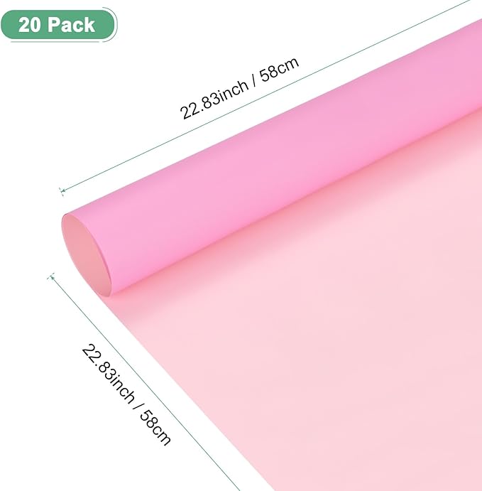 M METERXITY 20 Sheets Flower Wrapping Paper Bouquet, 23 Inch Double-Sided Pink & Light Pink BOPP Waterproof Floral Wrapping Paper Flower Packaging DIY for Wedding/Party/Gift Bouquet Wrap Paper