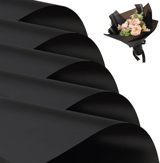 BEISHIDA 100 PCS Black Floral Wrapping Paper-Matte Waterproof Flower Wrapping Paper Bouquet for Florist Supplies, DIY Crafts, Gift Packaging, Wedding, Birthday Gift