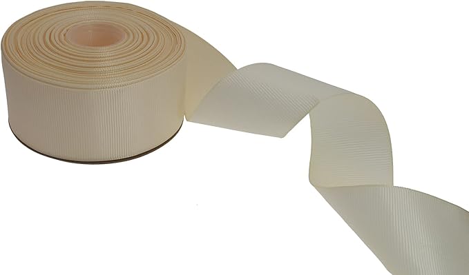 Solid Grosgrain Ribbon 25 Yard Each Roll 100% Polyester Woven Edge (1/1-2", Beige)