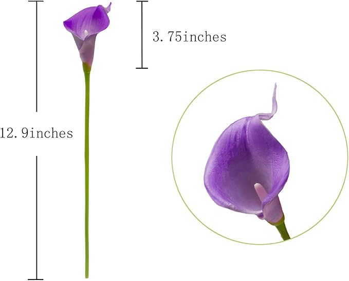 DuHouse 20Pcs Artificial Calla Lily Flower Real Touch Latex Flowers for DIY Wedding Bouquet Party Home Decor (Purple)