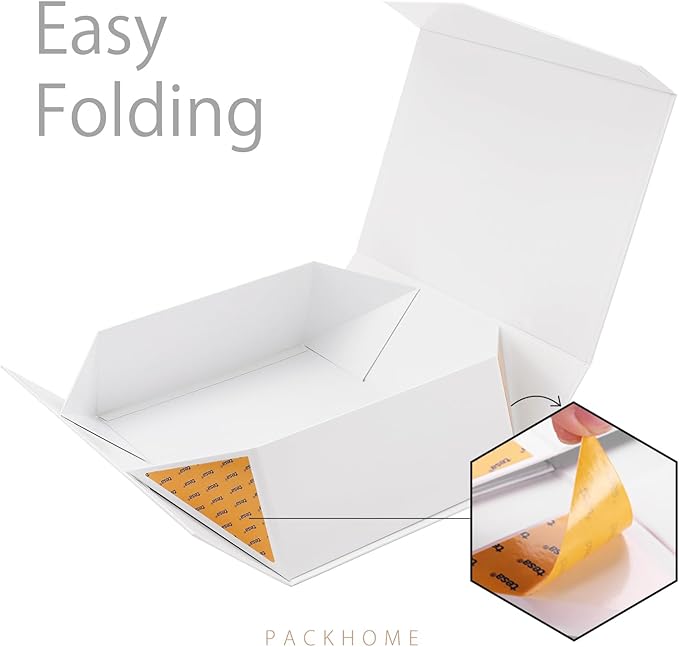 PACKHOME 6 Large Gift Boxes with Lids 13.5x9x4.1 Inches, Sturdy Collapsible Gift Boxes with Magnetic Closure (Glossy White)