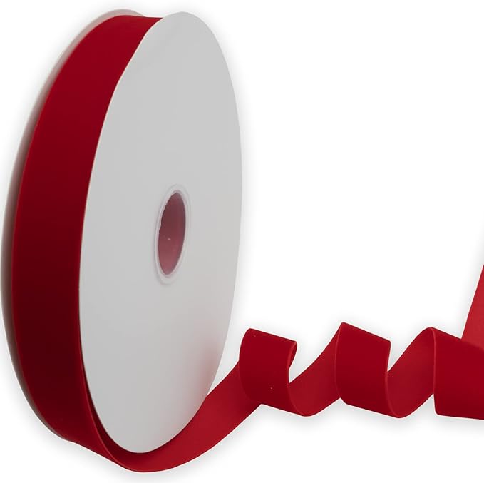 Nylon Velvet Ribbon Single Faced,1 Inch X 25Yards Spool (Red)