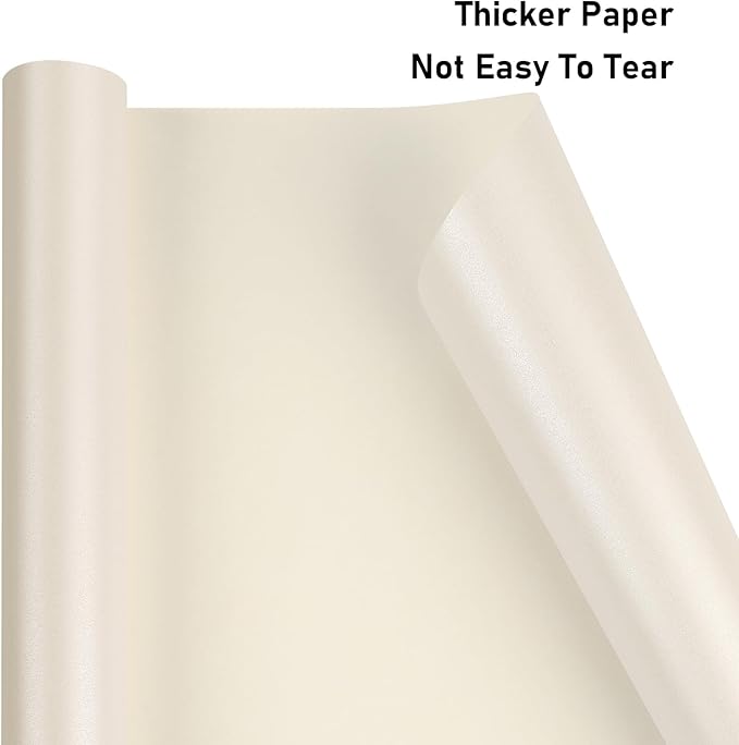 NESCCI Off White Matte Wrapping Paper,Solid Color Pearly-Lustre Paper,Gift Wrapping Paper,Perfect for Wedding,Valentine's Day,Birthday, Christmas,Baby Shower,DIY Bouquet (17 Inches X 32.8 Feet)