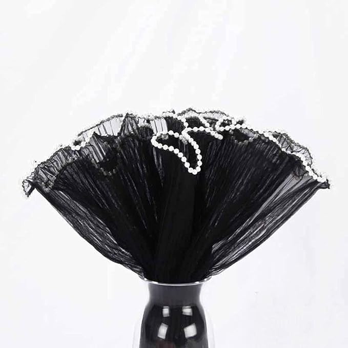 Flower Wrapping Mesh Paper Black Floral Wraps Bouquet Packaging Paper Wrinkled Wavy Net Yarn Valentine's Day Flower Shop Supplies Wedding Home Decoration 11 X 162 inches/bag (Pearl Black)