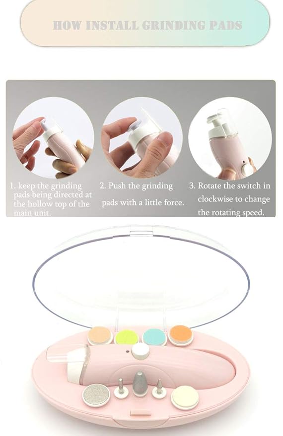 Fansidi Baby Nail Trimmer Electric Rechargeable, Gentle Baby Nail File Electric| 13 Grinding Heads| Stepless Speed| LED Light| Dust Shield| Baby Nail Clippers for Newborn Infant Toddler, Pink