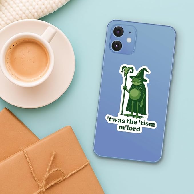 HANDICHI Design 5-Pack 3 Inch ’TWAS The ’Tism M’Lord Stickers – Funny Wizard Frog Meme Vinyl Decals – Neurodivergent Stickers Pack for Laptops, Water Bottles, Journals and Scrapbooks