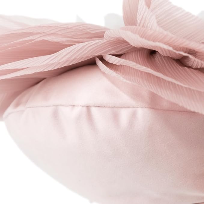 Handmade 3D Flower Throw Pillow Cover Blush Pink Decorative Floral Accent Pillow Case Cute Round Velvet Cushion for Bed Couch Car Chair Bedroom Boho Farmhouse Home Decor Gift 12Inch Rose Gold