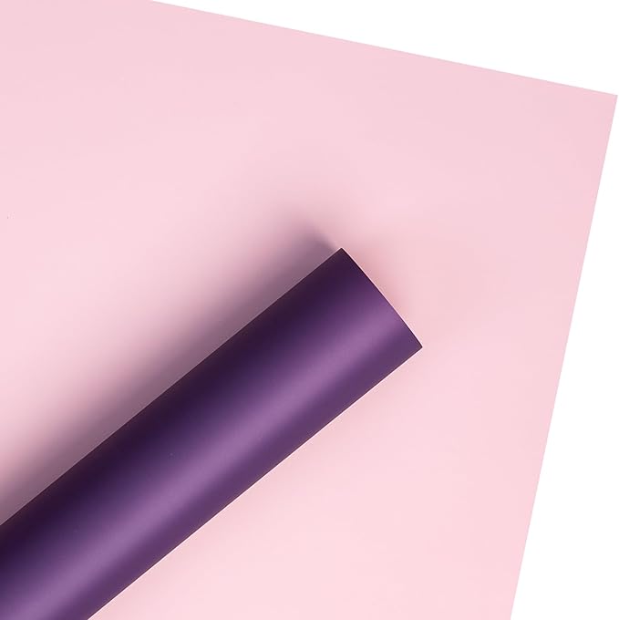 LeZakaa 20 Sheets Flower Wrapping Paper, Waterproof Reversible Floral Bouquet Paper, Deep Purple Lighet Purple Design for Valentines, Mothers Day, Party, Birthday, Wedding, Bridal Shower, Baby Shower