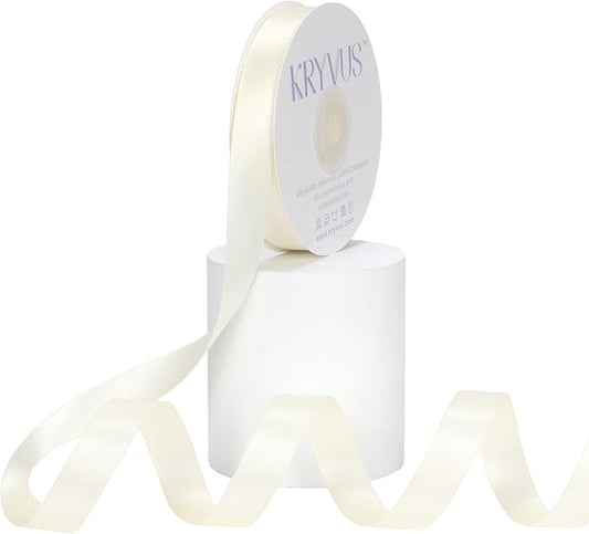 Ivory Satin Ribbon, Double Faced 5/8 Inch X 25 Yards Ivory Ribbon, Premium Satin Ribbon for Gift Wrapping, Crafts, Hair Bow Making, Sewing, Flower Bouquet, Wedding Party Decor
