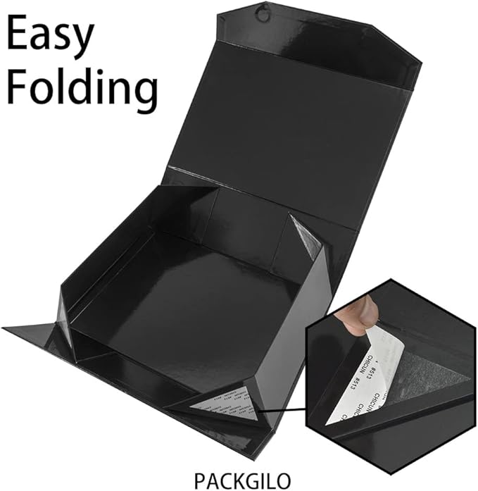 Black Extra Large Gift Box with Lid 4 Pcs 16.5 x 13 x 5.3 Inches, Gift Box large Black Gift Boxes for Presents Clothes Robe Wedding Dress Sweater,Reusable Foldable Bridesmaid Proposal Box（Glossy）