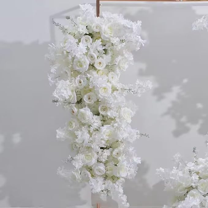 Artificial Cherry Blossom Rose Wedding Arch Flowers, Wedding Welcome Signs Floral Greenery Arrangements, Fake Flower Garland Green Leaves Rose for Home Decor Ceremony Backdrop Decor (Main flower)