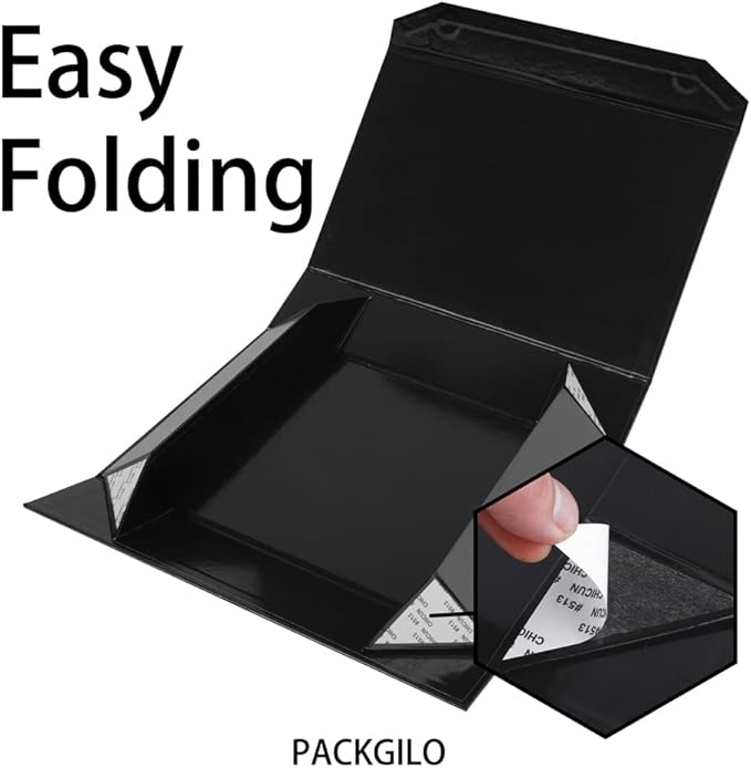 1 Pack Black Gift Box with Lids Small 12 x 8 x 2.7 Inches Clothes Gift Boxes for Presents Shirt Gift Boxes with Ribbon Magnetic Gift Box Bulk Cute Box for Packaging (Glossy Surface)