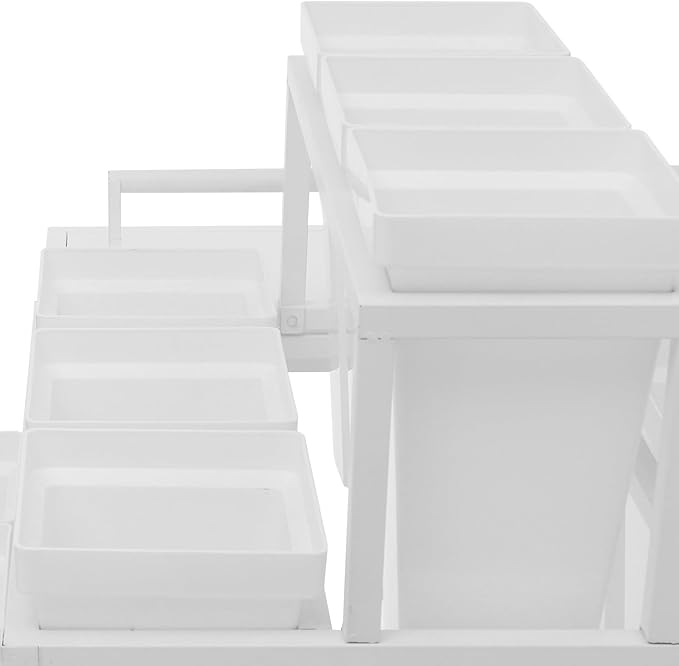 6-Tier Flower Display Stand Indoor Movable Flower Stand with 18 Buckets Plants Display Rack Cart with Wheels Metal Florist Bouquet Stand for Florist Patio Garden,23.62*23.62*36.61in (White)