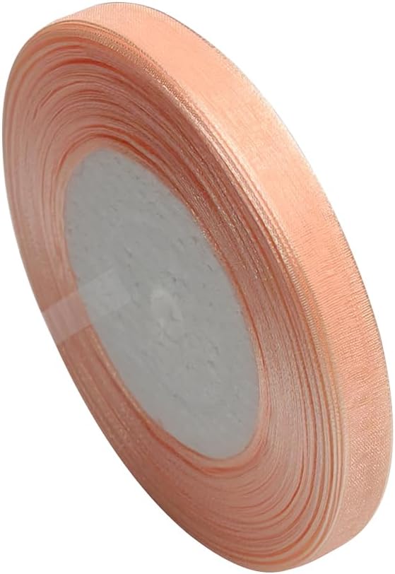 Chenkou Craft Solid Organza Ribbon 3/8" Peach 1 Roll 50 Yards Craft Bow Party Decoration Packing Ribbons (Peach, 3/8"(10mm))